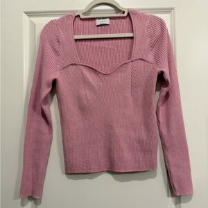 Pink Ribbed Long Sleeve Knit Top